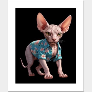 Tropical Feline: Sphynx in Floral Attire Posters and Art